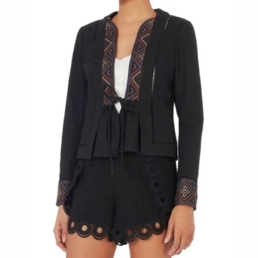 Intermix Linen Black Embroidered Jacket Size S
